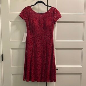 Azazie Burgundy A-line Midi Dress with Cap Sleeves NWT